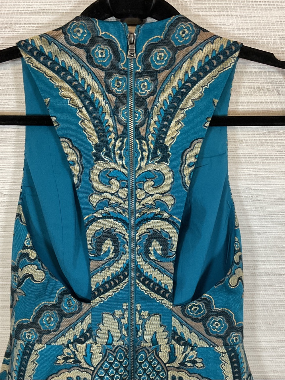 Alice + Olivia Natalee Brocade A Line Sleeveless Mini Dress Turquoise Sz 0 - Picture 12 of 14